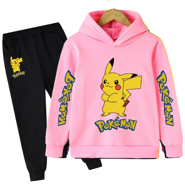 2022Conjunto de roupas pikachu unissex de manga longa, roupas para crianças do anime pokémon-kid com capuz e pikachu para outono baby clothing sets girl