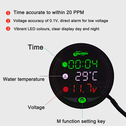 5 In 1 9V-24V 오토바이 전자 시계, 물 온도계 전압계 IP67 방수 방진 LED 디지털 시간 표시 3
