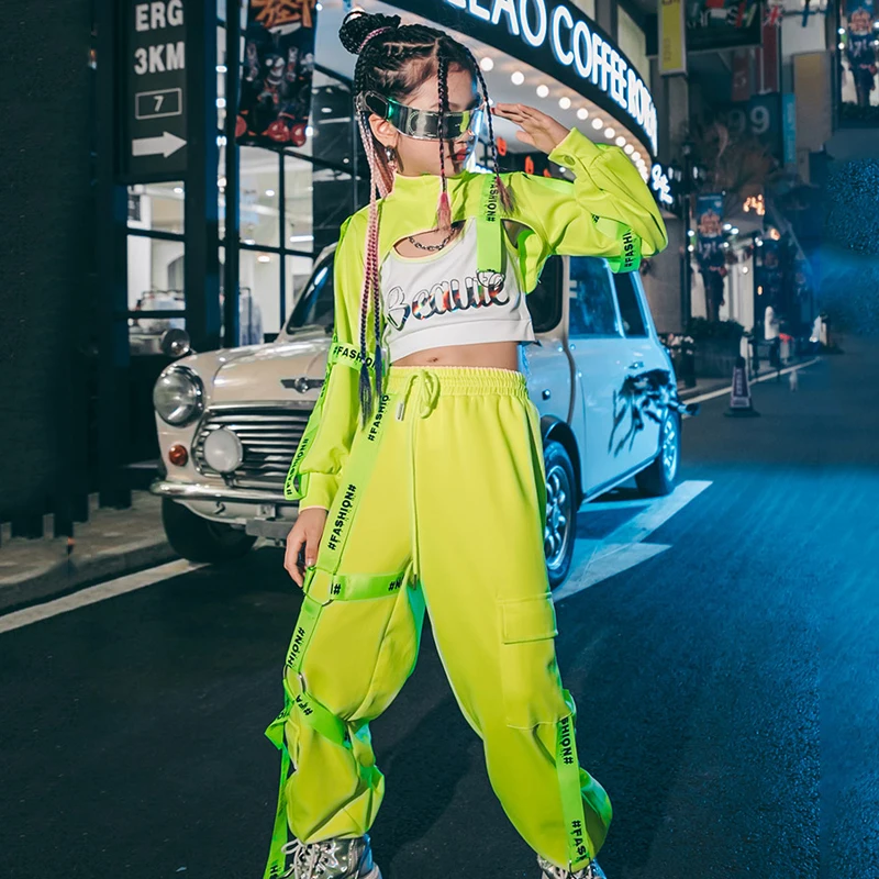 Kids Stage K-pop Outfits Hip Hop Clothes Shiny Fluorescent