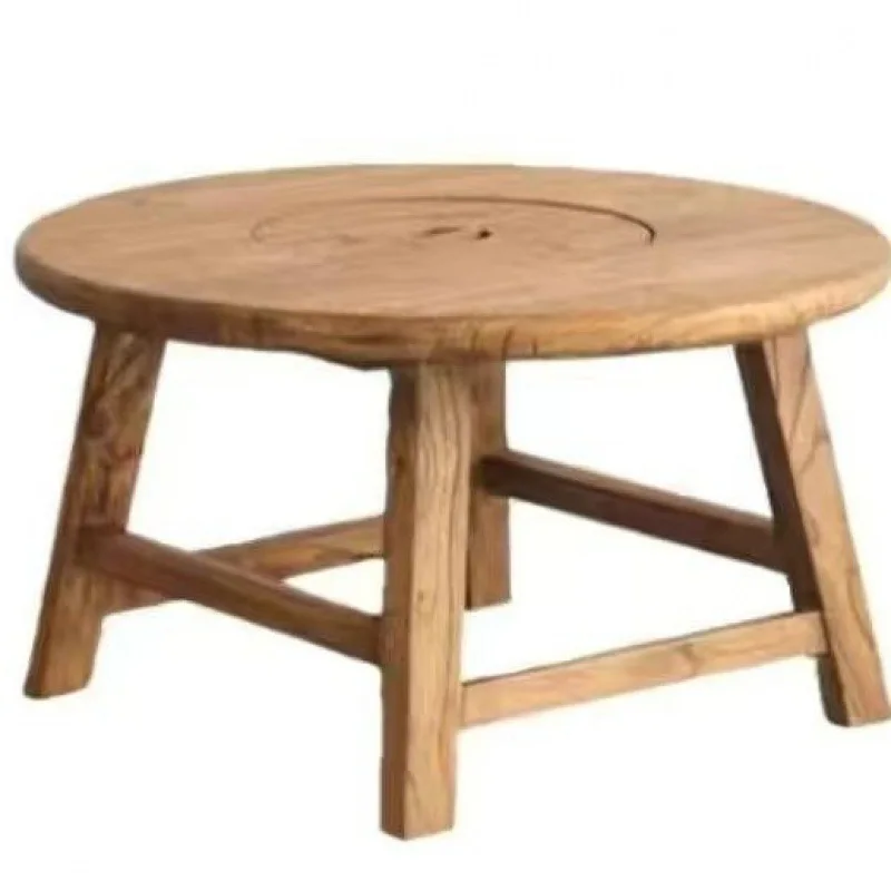 thumbnail image 1 of Mesa de té helado de alta calidad de olmo antiguo, juego completo, combinación de madera maciza, mesa redonda para tetera hirviendo, mesa para balcón, 1 of 5
