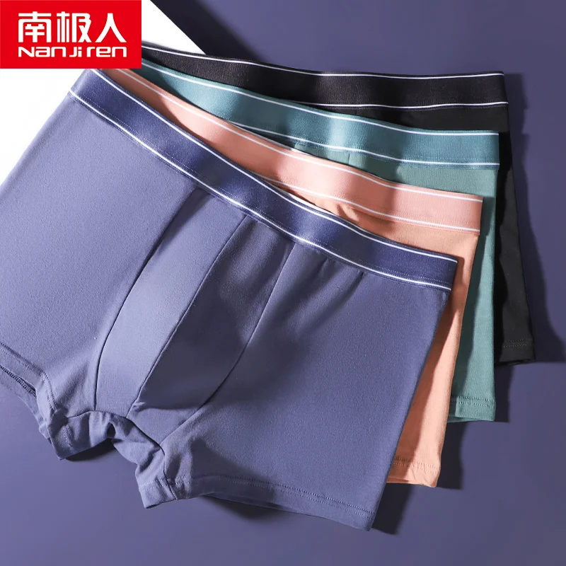 

Nanjiren Men Underwear Fiber Antibacterial Boxer Pure Cotton Solid Underpant Close Skin Breathable Not Easy To Fade Male Panties