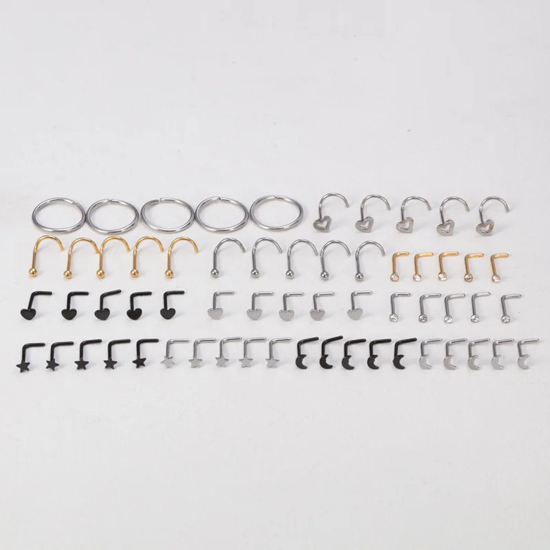 Distinct&reg; Set Di 60 Piercing Per Naso In Acciaio Inox, Dritti, Gioielli Per Il Corpo, Unisex, Regalo Per Donne E Uomini (multicolore), Acciaio Inossidabile