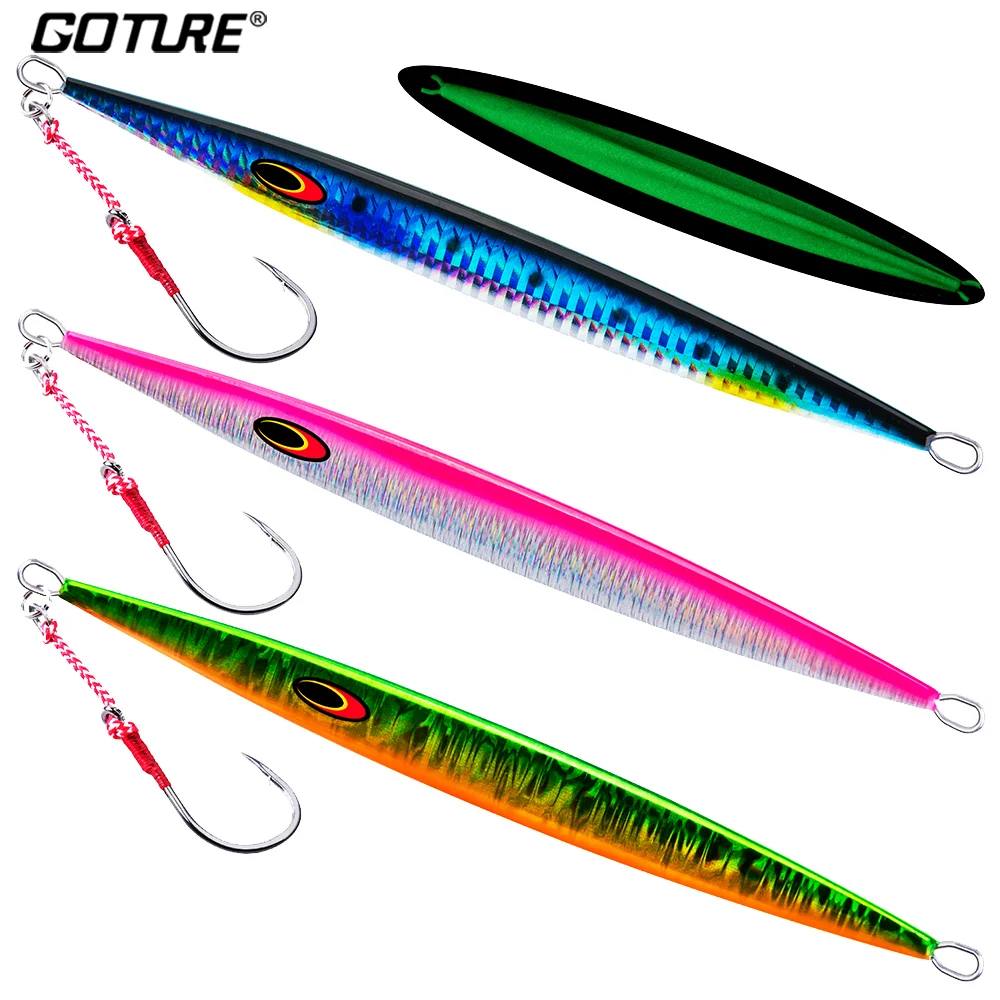 Goture Jig Fishing Lure 80g 100g 150g Metal Spoon Jigging Lead Fish Luminous Lures Sea Saltwater Fishing Bait for Bass Trout metal jig fishing lures bass fishing fluoresce bait weights 20 200g fish saltwater lures long shot isca artificial jigging lure