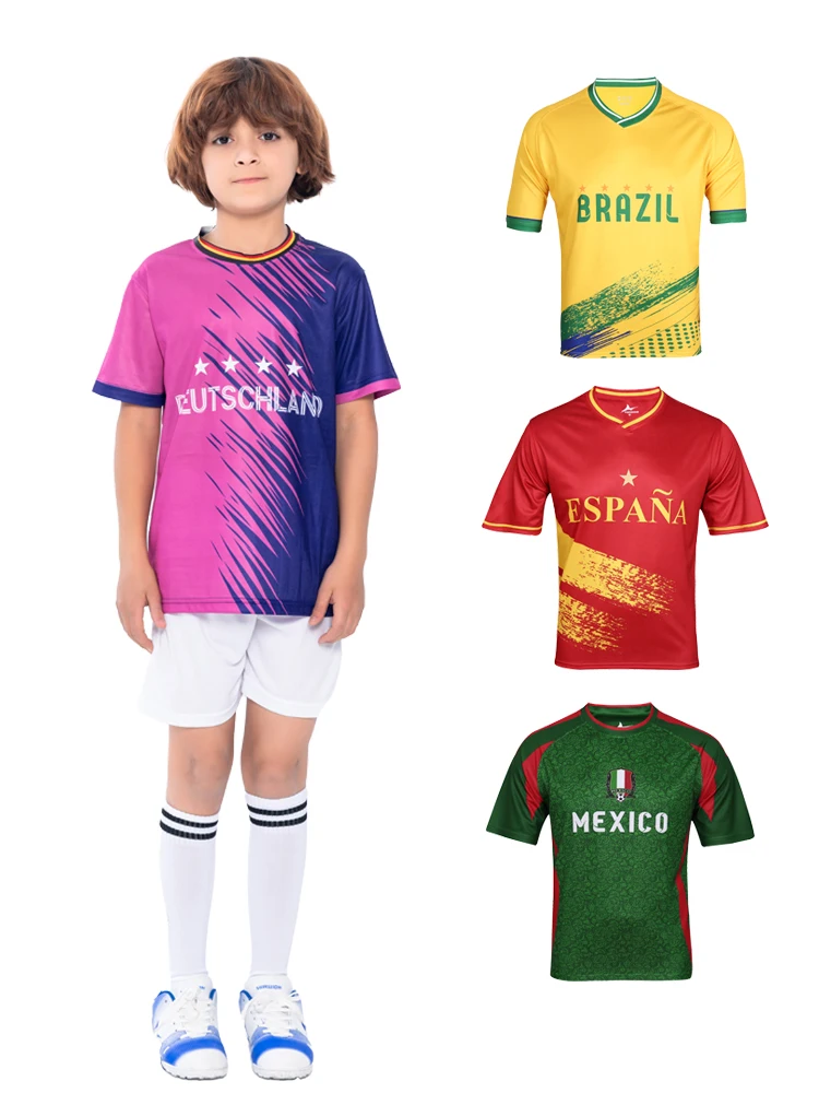 Suruida Kids' Soccer Jerseys Spain Romania Italy Mexico Children Soccer Uniforms Quick Dry Tracksuit for Boys & Girls