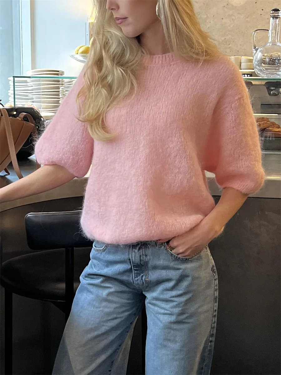 Neue Mode Frauen Frühling Herbst Stricken Pullover Halbe Hülse O Hals Einfarbig Lässige Strickwaren Heißer Verkauf S-XL – Detail 22