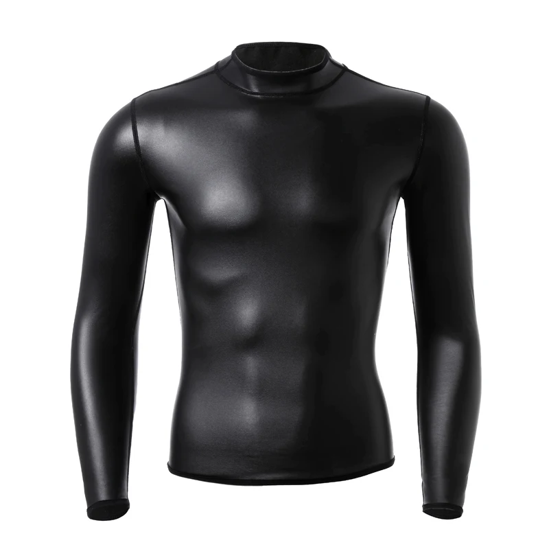 Leather TShirt Body Shaper Waist Trainer Men Stand Collar Long Sleeve Underwear Muscle Shaper
