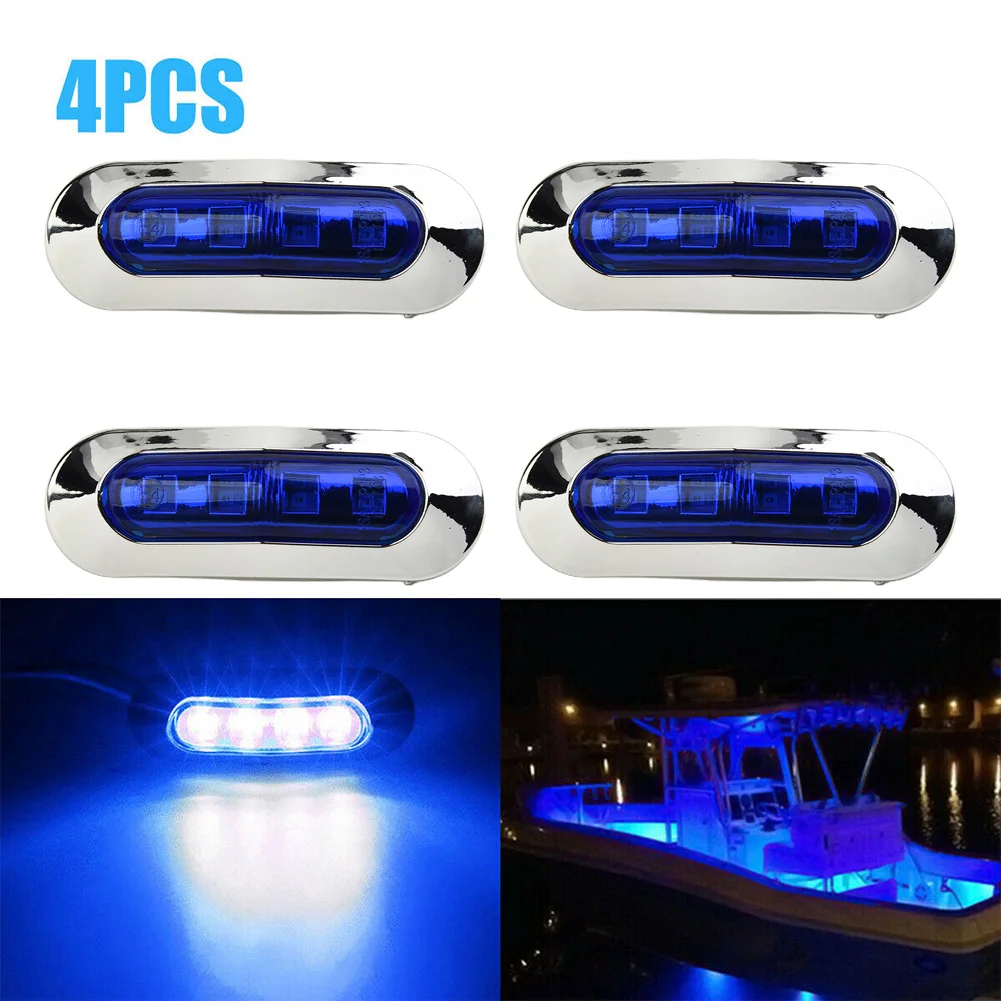 4PCS 4 LED Blue Courtesy Lights 12-24V 1.2W Truck Marine Boat Cabin Deck Walkway Stair Lamp Waterproof Car Lights deck chair teak 56x105x96 cm blue