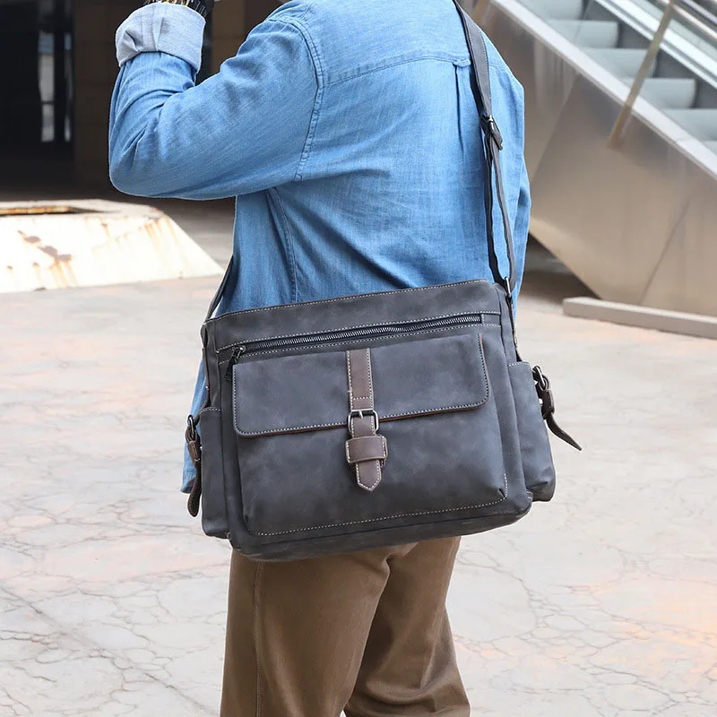 

YoReAi New Men's Vintage PU Oil Wax Shoulder Bag Water Repellent Wear-resisent High Capacity Handbag Casual Briefcase Package