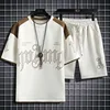 Summer Casual Mens Set Short Sleeve Print Tshirt + Shorts Fashion 2 Piece Sets Streetwear Mens Sports Suit Harajuku Tracksuit 2