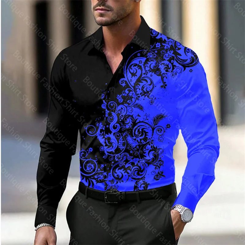 thumbnail image 1 of Camisa formal informal de negocios con diseño floral para hombre, camisa con botones para fiesta, uso diario, primavera y verano, solapa, manga larga, 11 colores, tela suave, 1 of 5