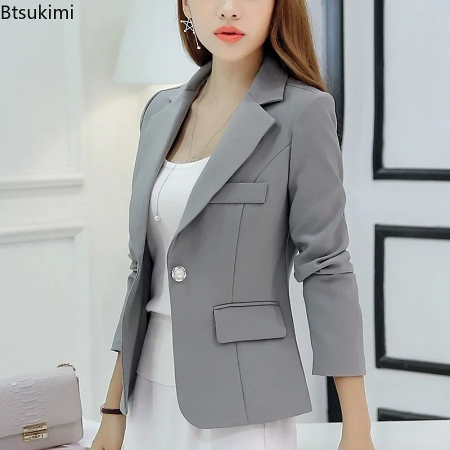 

Women Blazer Suits 2024 Formal Slim Blazers Lady Office Work Suit Pockets Jackets Coat Female Korea Casual Short Blazer Female