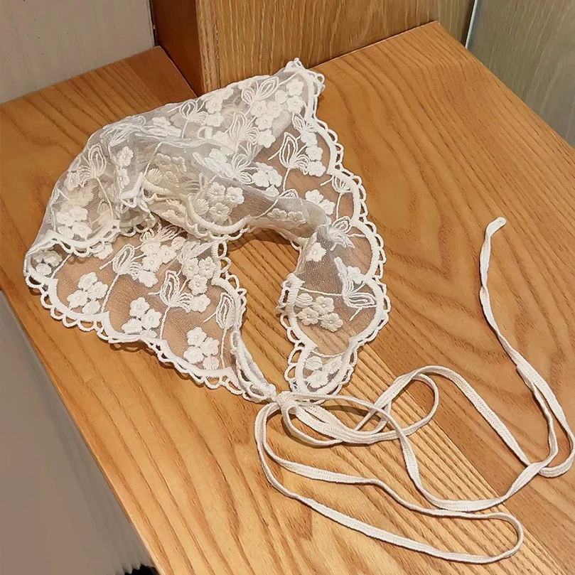 White Woven Floral Lace Hair Scarf Wrap - Retro Triangle Headscarf Hat & Travel Photo Hair Accessory