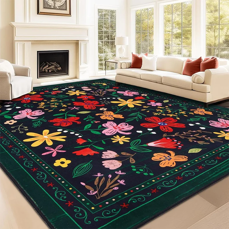 Floral Living Room Carpet Small Fresh IG Bedroom Rug Fashionable Machine Washable Non-slip Sofa Coffee Table Mats Ковер Tapis 러그