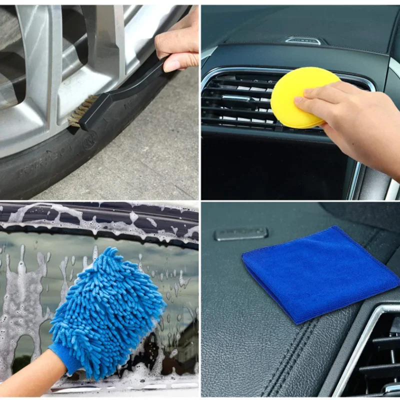 15PCs car detailing brush set car cleaning brushes sponges towels for car air vents rim cleaning dirt dust clean tools 4