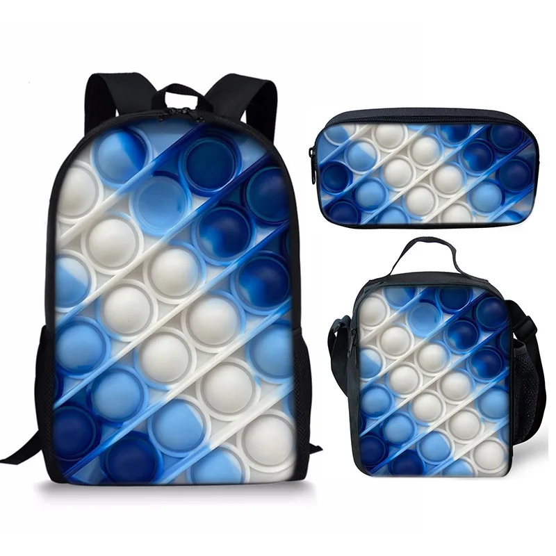 Cartoon Rainbow Colorful Push Bubble 3pcs/Set Backpacks 3D Print School Bookbag Travel Laptop Daypack Lunch Bags Pencil Case