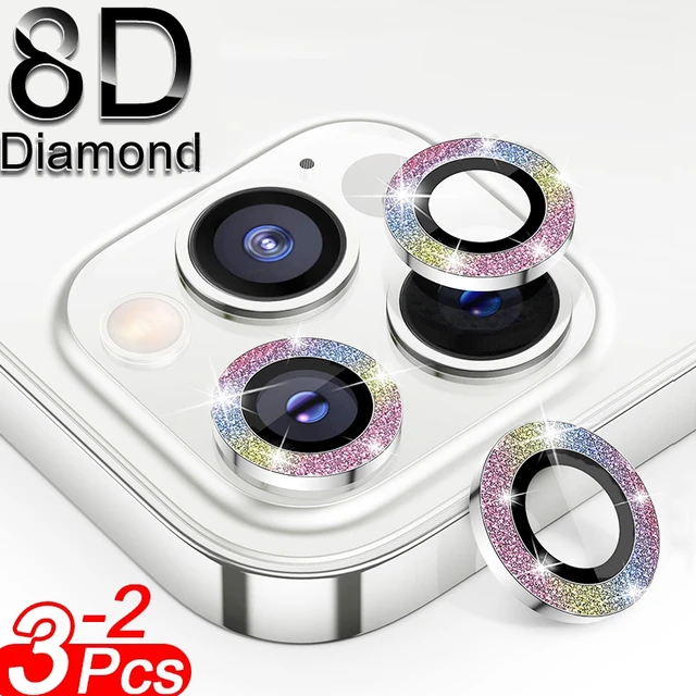 Glitter Diamond Lens Ring Camera Film For iPhone 13 Pro Max 11 Pro 12 Mini  Lens Screen Protector Tempered Glass Metal Ring Cover