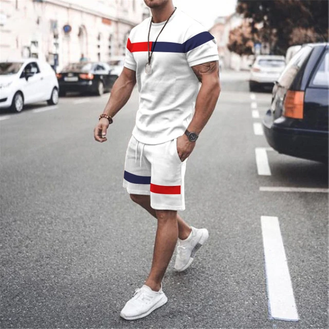 2022 New Summer Men's Suit Casual Beach Shorts Suit Sea View 3D Printing Short Suit Ordinary O-neck T-shirt 2-piece Set Oversize TS1286