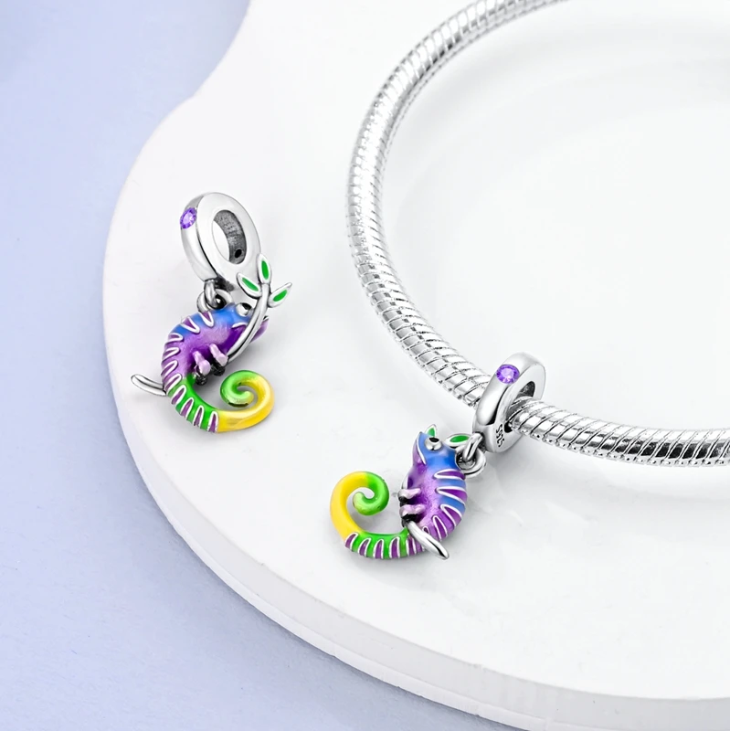 Mode Farbwechsel mit Temperatur Chamäleon Marienkäfer Silber Charms Perlen passen Pandora Original Armbänder feinen DIY Schmuck