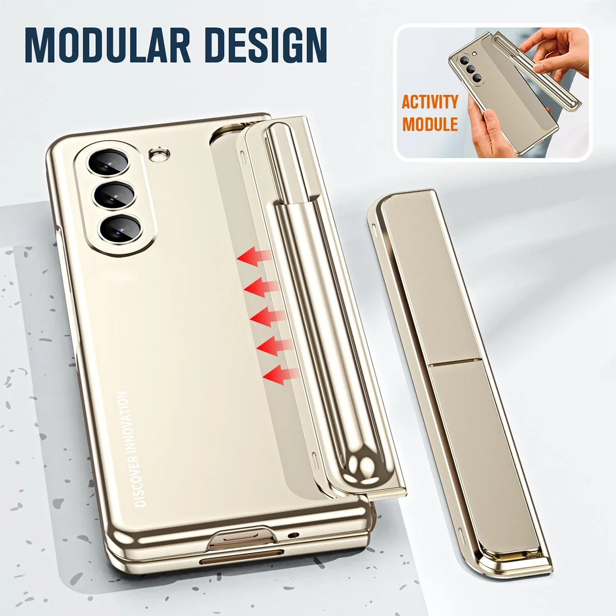 Case For Samsung Galaxy Z Fold 5 4 5G Detachable Pen Slot Holder Bracket Plating Plastic Cover With Front Screen_voghion.com