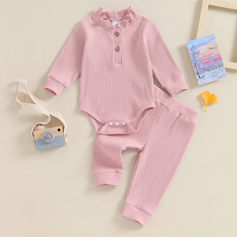 Infant-Baby-Girl-Spring-Clothes-Solid-Color-Ruffled-Neck-Romper-with ...