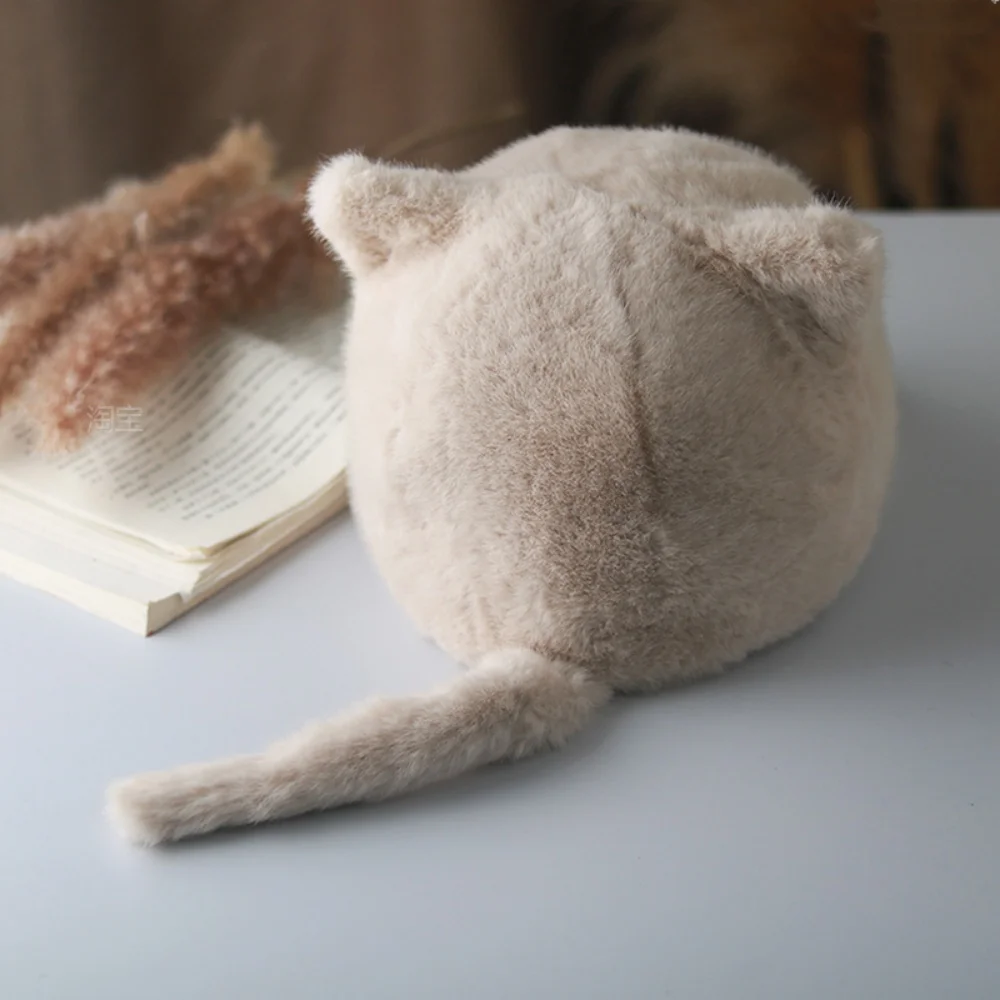 Faux Mink Fur Hats For Women Cute Cat With Tail Baseball Caps Winter Ear Protection Windproof Hat Plush Warm Women's Hats