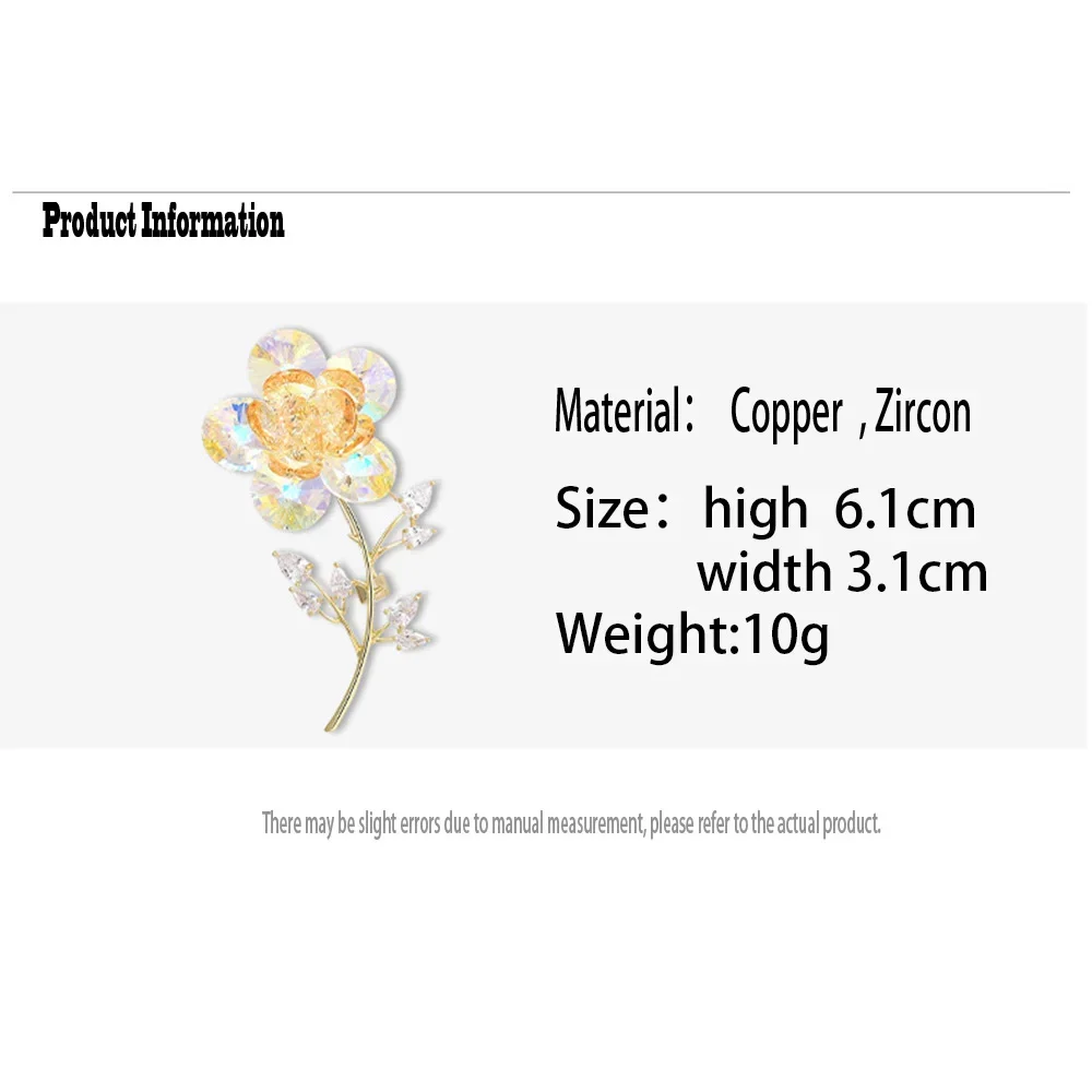 1 Piece Crystal Flower Brooch for Women High Quality Metal Copper Brooches Women's Clothing Decoration Corsage Wholesale