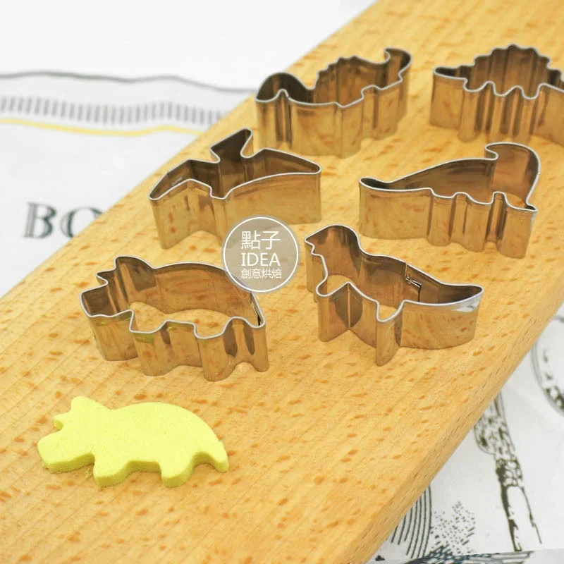 Cookie Cutter 6Pcs Hot Stainless Steel Dinosaur Animal Baking Biscuit Cookie Cutter Cake Mold Utensils