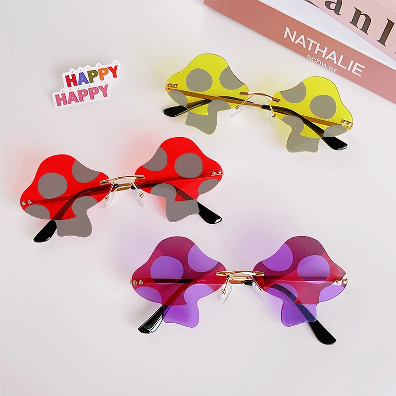 Women Girls Mushroom Euro American Style Rimless Sunglasses Adult Personalized Fashion Glasses Female Sunscreen UV400 Sunglasses 3