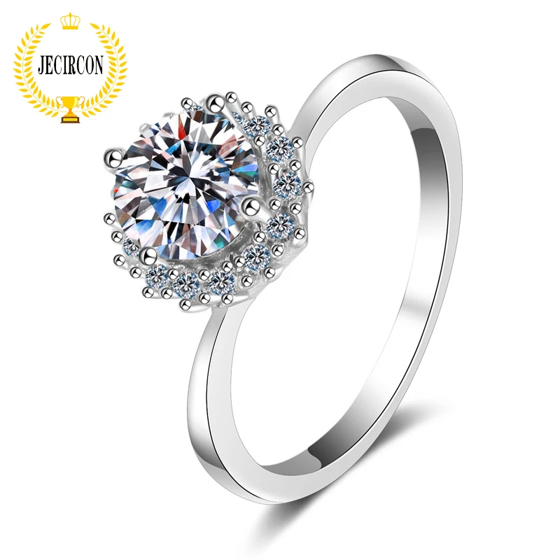 

JECIRCON 1ct Moissanite Ring for Women Simple 4-claw Simulation Diamond Sunflower Wedding Band Real 925 Sterling SilverJewelry