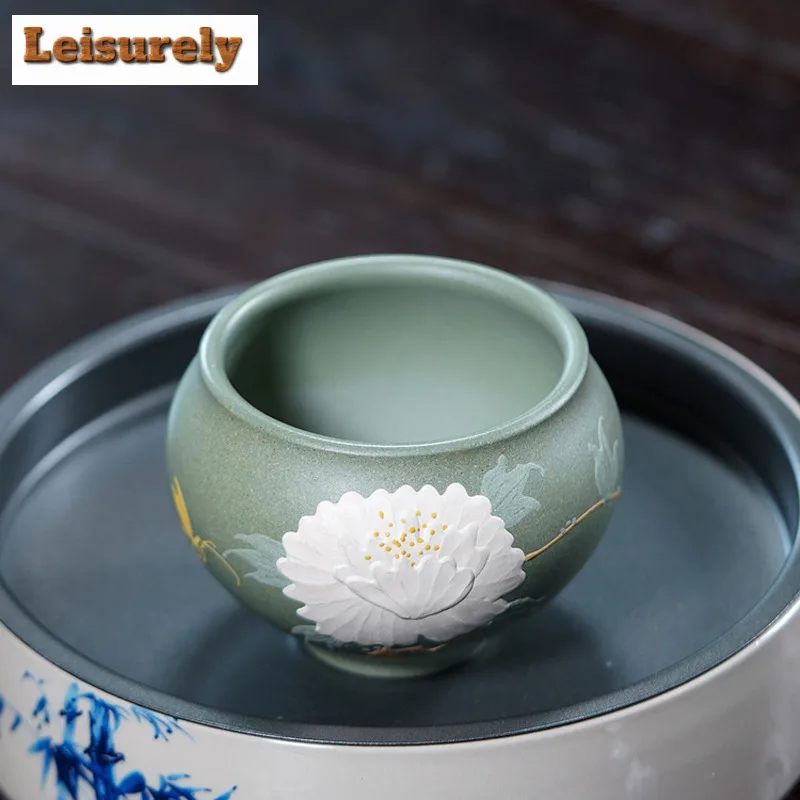 160ml Yixing Zisha Peony Teacup Zen Tea Bowl Tea Cup Set Tea-tasting Personal Cup Chazhan Master Cups Drinkware Decoration Gift