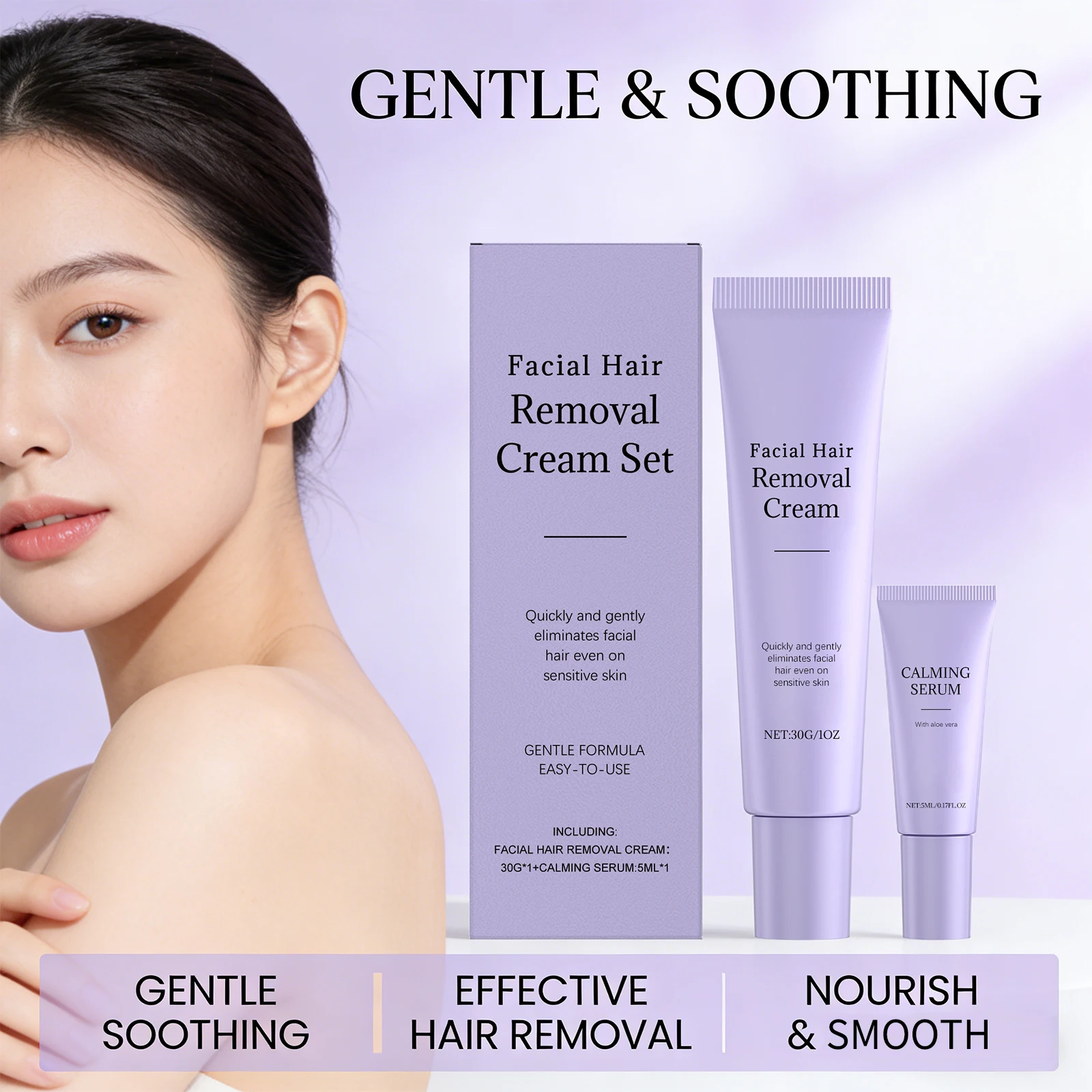 Facial Hair Removal Cream Set Painless Hair Removal Gentle And Non-irritating Remove Mustache Smoothing Moisturizing Face Care_voghion.com