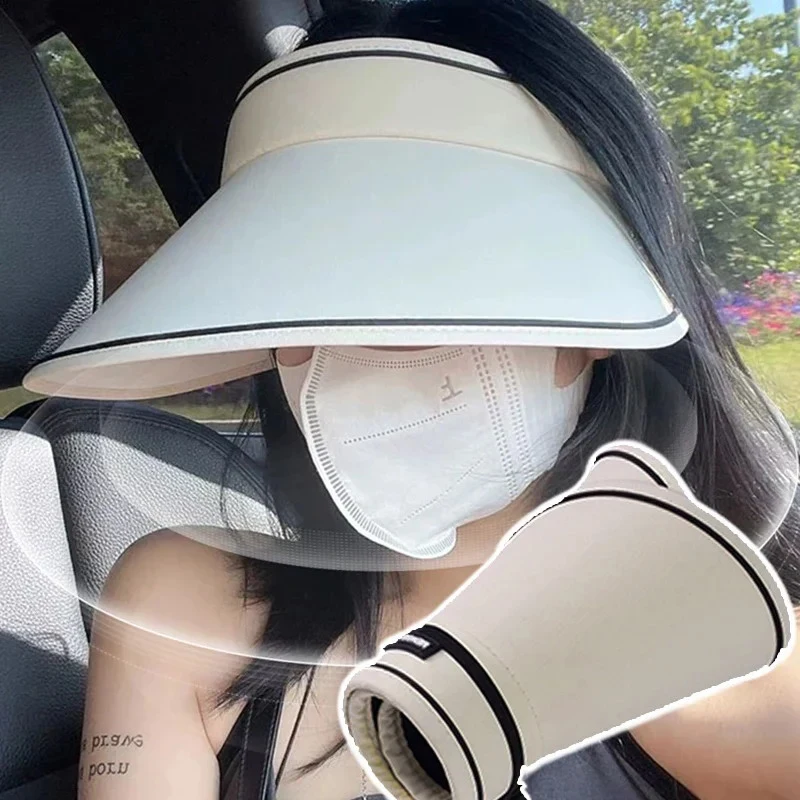 

Women Summer Sun Hat Wide Brim Empty Top Ponytail Cap Beach UV Protection Outdoor Sunscreen Visors Folding Sunshade Girl Bonnet