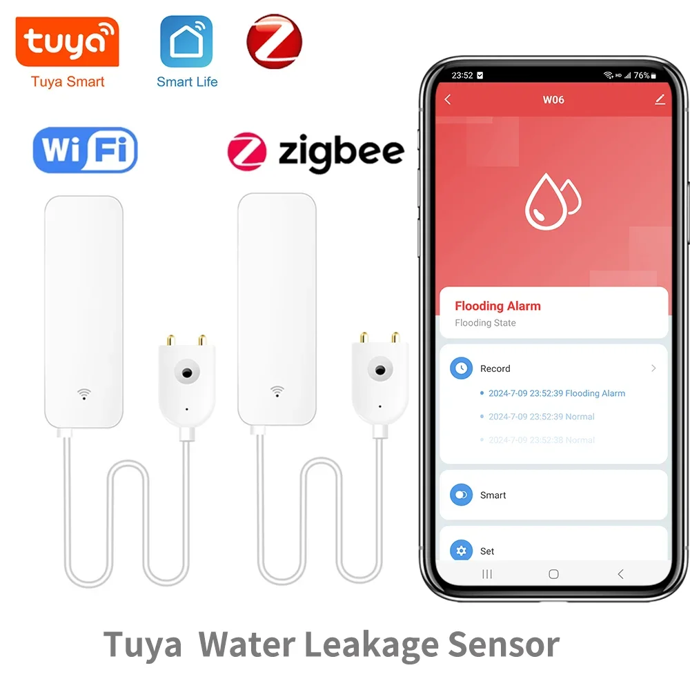 Tuya WiFi Zigbee Water Leak Sensor, Water Leak Detector, Smartlife APP Notification Alerts,Water Flood Alarm Home Security