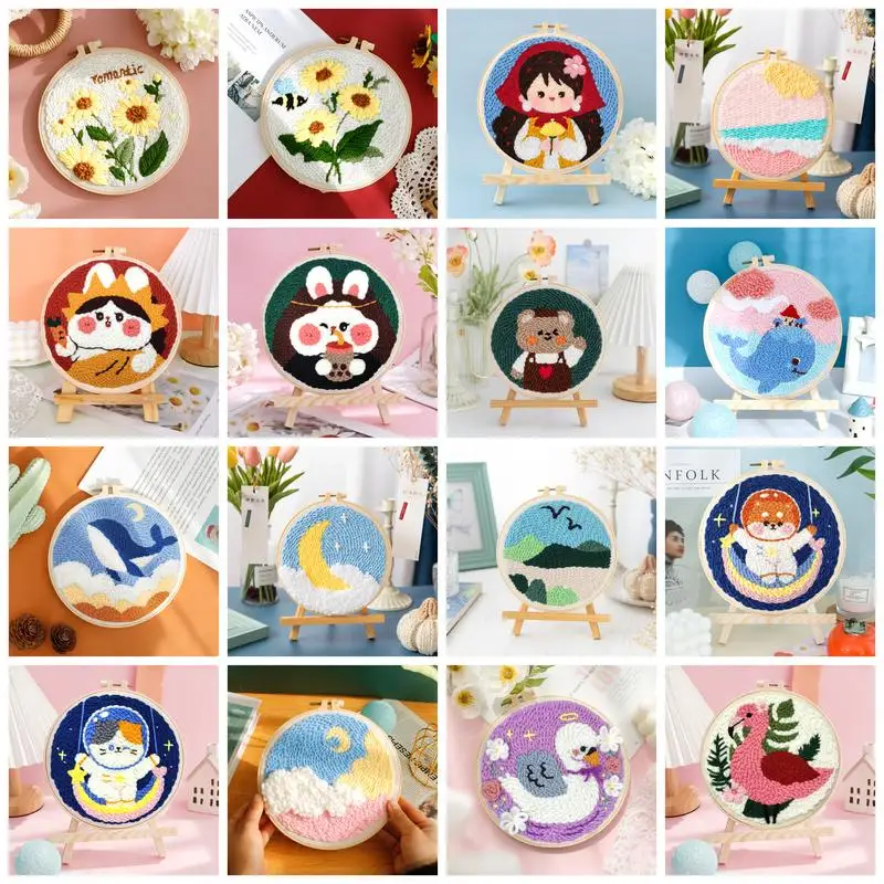 DIY Punch Needle Embroidery Kits Craft Rug Starter Kits Stamped Needlework Package Yarn Embroidery Needle embroidery set embroidery kits