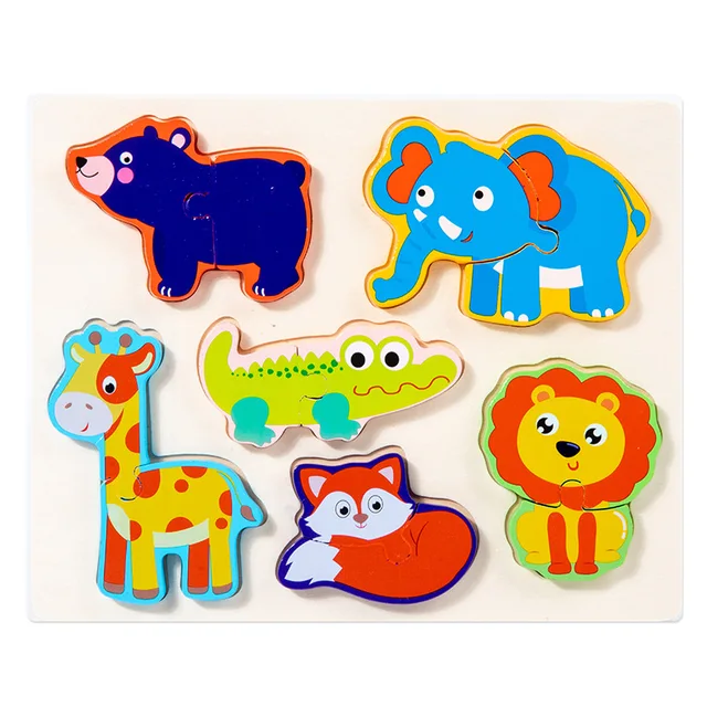 子供の木製パズル、カラフルな動物の果物のテーマ、教育学習おもちゃ 