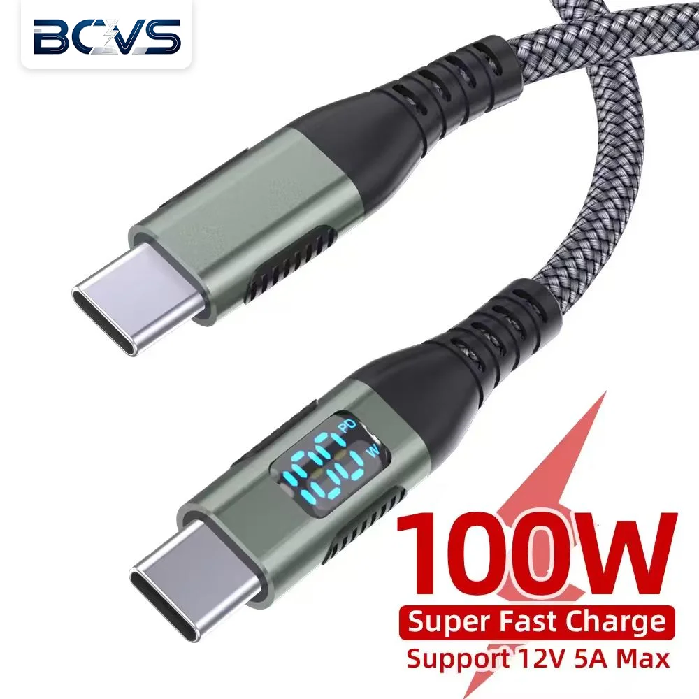 High-Power USB-C to USB-C Cable with Digital Display – Fast Charging Nylon Braided Data Cable