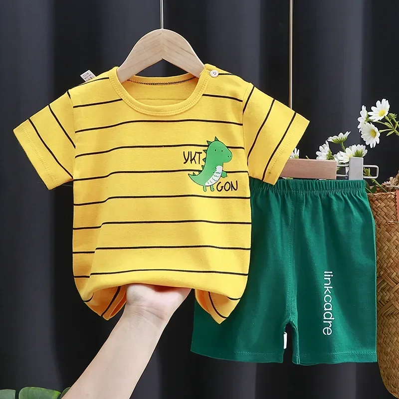 Cartoon Print Pure Cotton Toddler Tracksuit - 2 Piece Set (T-Shirt & Shorts)