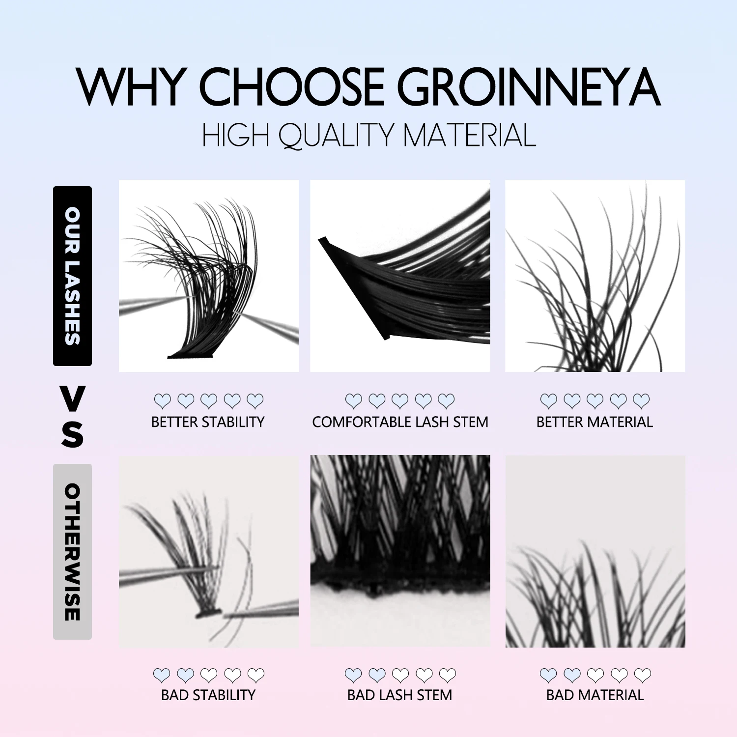 GROINNEYA Individual Eyelashes Extension Kit DIY Lashes Clusters Kit Full Set Lashes with Lash Bond and Seal Makeup lash extension kit eyelash set fake eyelashes