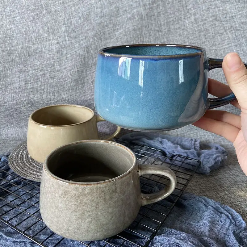 

Mugs Coffee Cups Vintage Creative Ceramic Breakfast Cup Mug Short Fat Cup Simple Coffee Cup Microwave Oven High Beauty