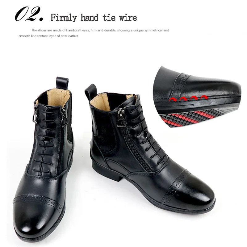 Equestrian Boots Cowhide Breathable Short Barrels Double Zipper Stretch Vintage Riding Boots Knight Equipped Riding