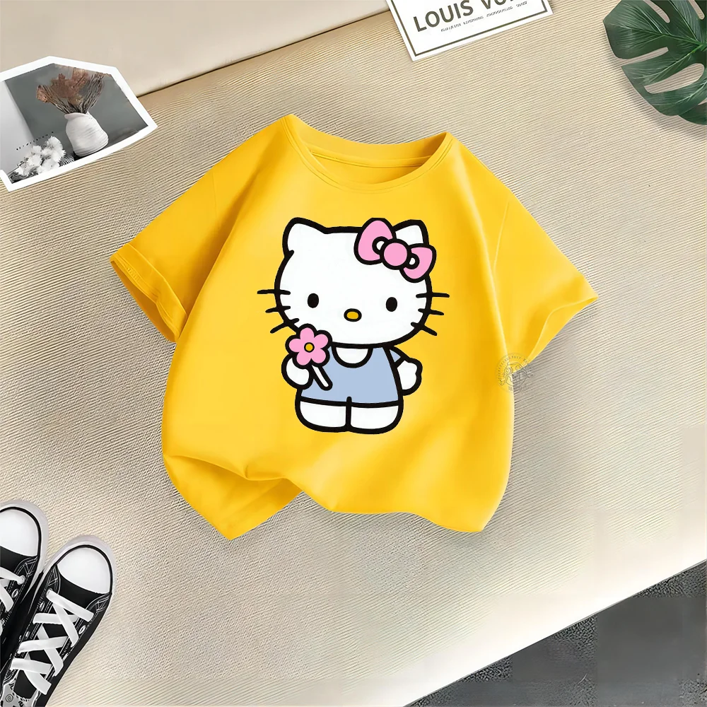 2024 Summer Kids Hello Kitty Short Sleeve Clothing Boys Girls Fashion Clothing Kids Print Casual T-shirt Tracksuit top 3