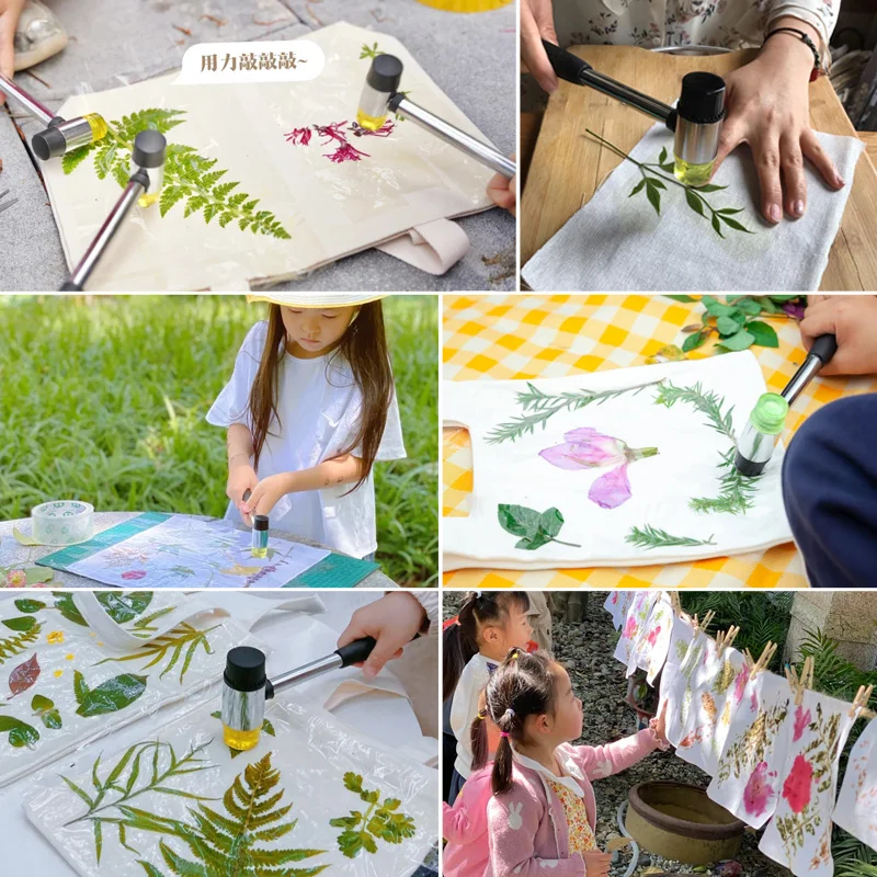 Plant Pounding Eco-Printing Kit, DIY T-Shirt Printing Dye Canvas Kerchief Bag, Plant Dyeing Tools Hammer Alum Fixative