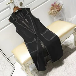 2023 New Women's Vest Fashion Korean Spring Summer Mesh Chiffon Medium Long Casual Sleeveless Waistcoat Female Outwear 5XL