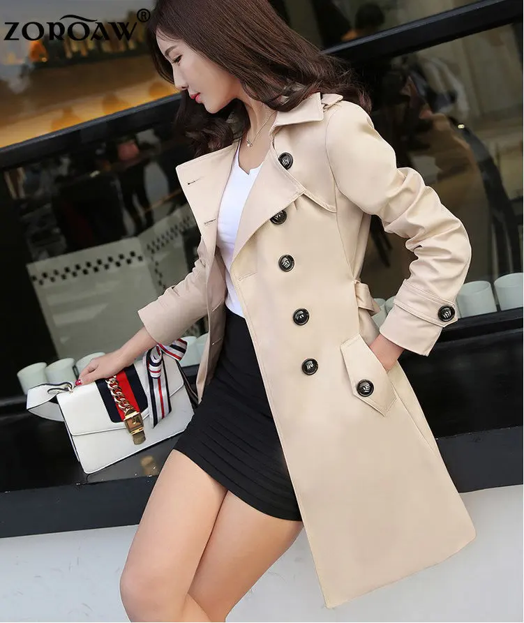 

New Autumn Winter Elegant Women Double Breasted Solid Trench Coat Vintage Turn-Down Collar Loose Trench with Belt 3XL