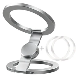Double - Sided Magnetic Suction Shimmering Powder Phone Holder - 360° Rotatable Ultra Light & Thin Design (Silver)