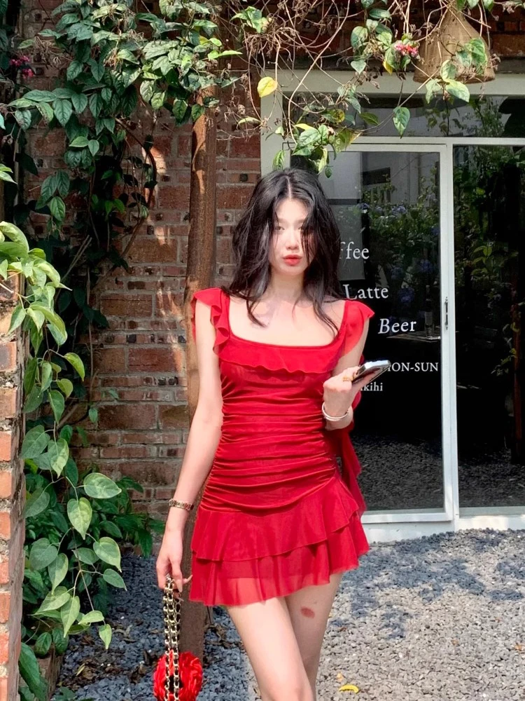 green emerald velvet dress Shop The Chic Vera Two-Way Mini Dress in Deep Red main image 1