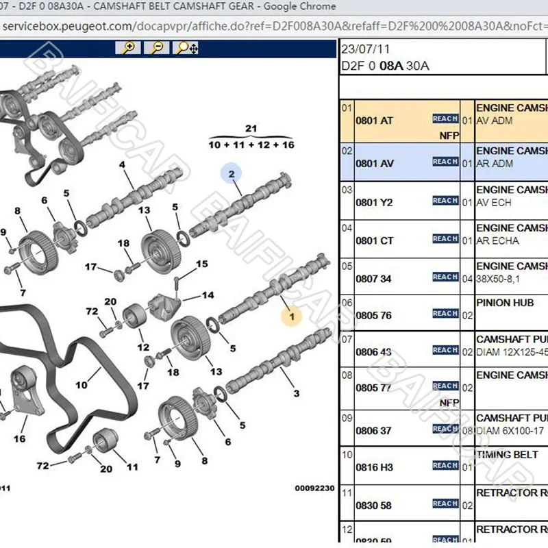 90% New Engine Camshaft 0801AT 0801AV 0801Y2 0801CT For Peugeot 407 607 Citroen C5 C6 3.0 V6