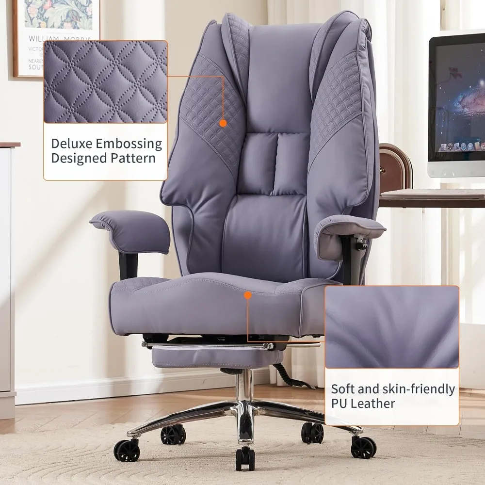 big and tall office chair 400lbs wide seat, leather high back executive office chair with foot rest, ergonomic chairs lumbar sup