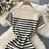 Summer Striped Beach Knitted Dress O Neck Short Sleeves Chic Hotsweet Slim Sundress Streetwear Y2K Bodycon Midi Dress 2