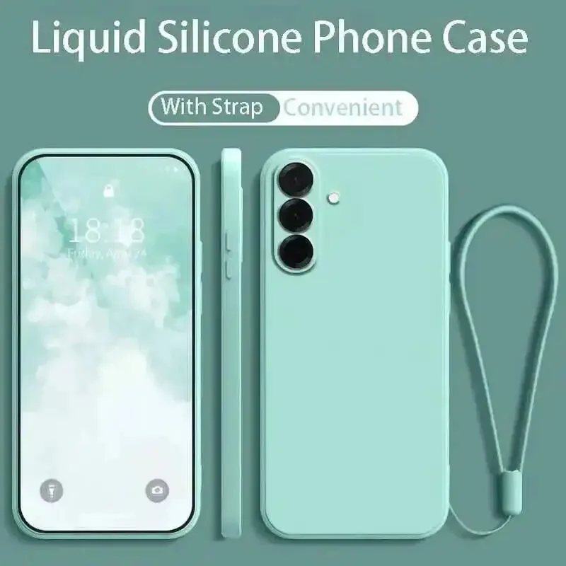 Premium Liquid Silicone Phone Case with Wrist Strap Lanyard - Protective Cover